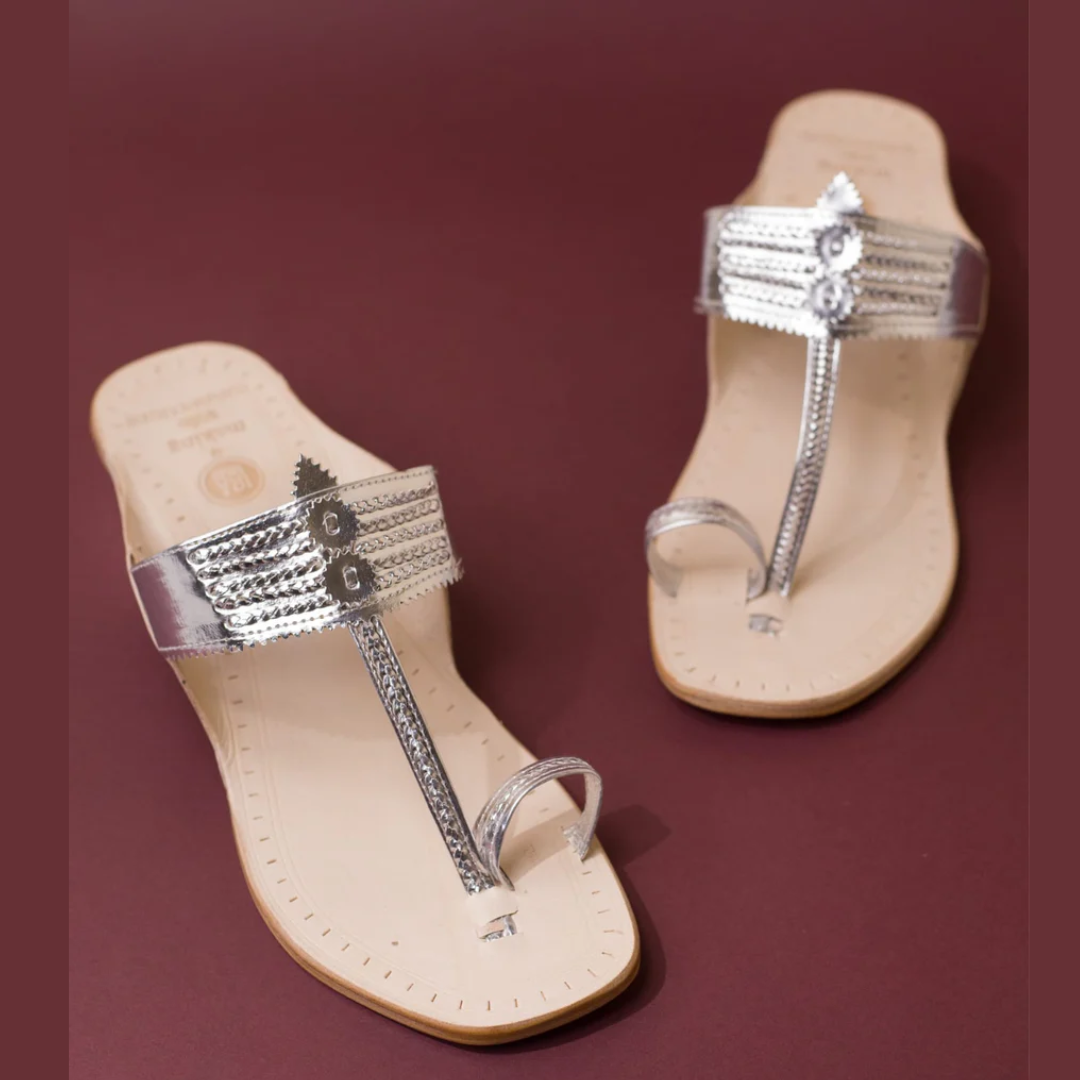 Vintage Silver Classic Block Heel Kolhapuri irasoles