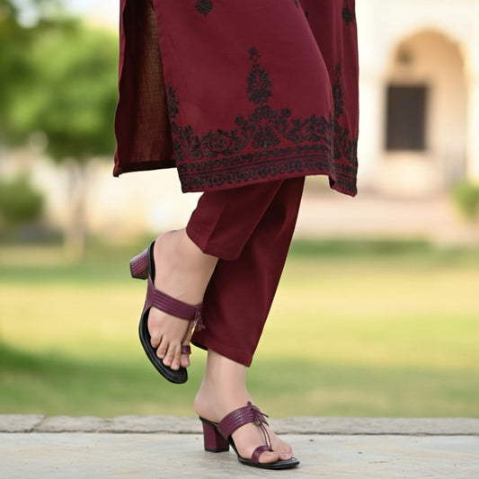 Burgundy Braided Block Heels
