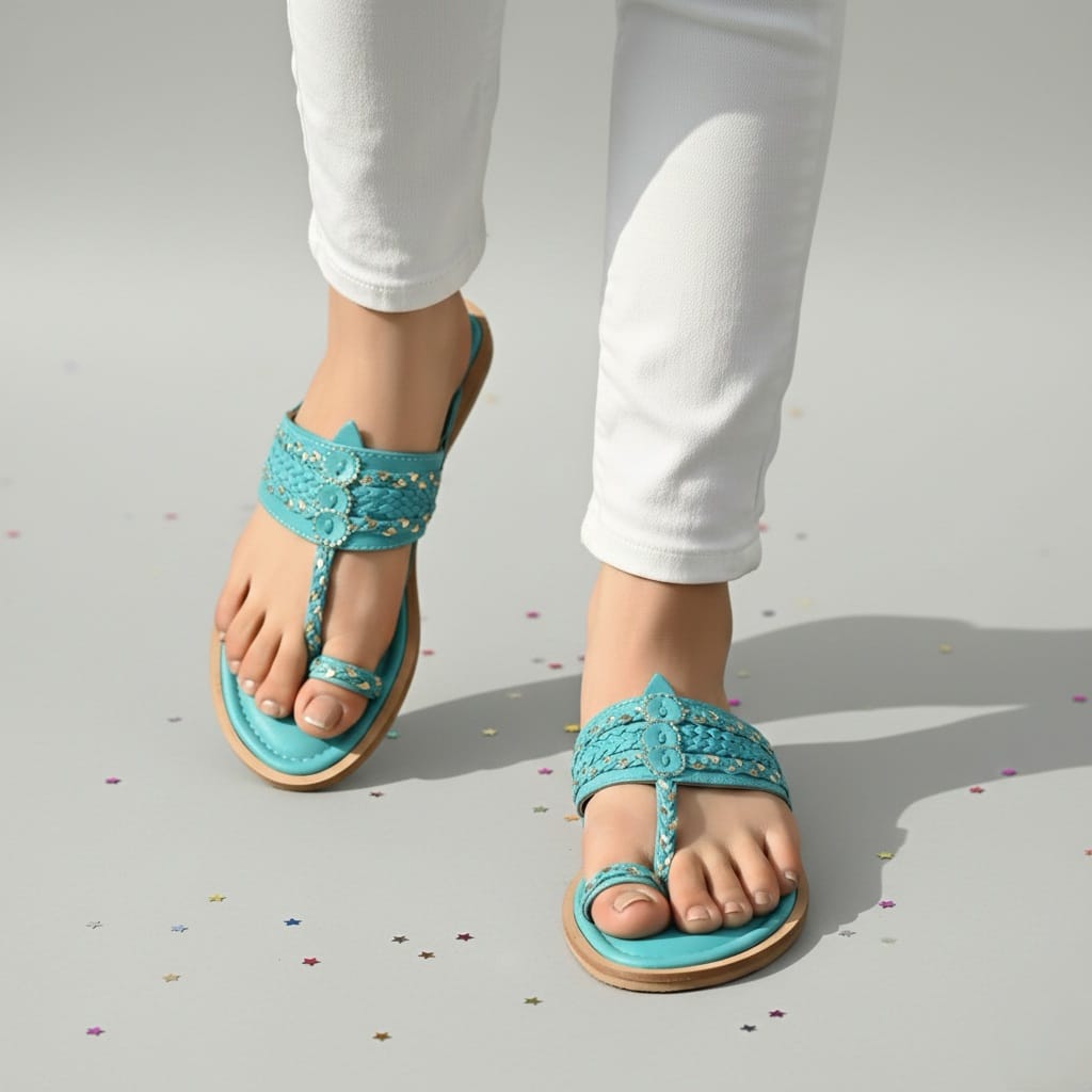 Azure Blue Handcrafted Kolhapuri