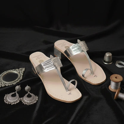 Vintage Silver Classic Block Heel Kolhapuri