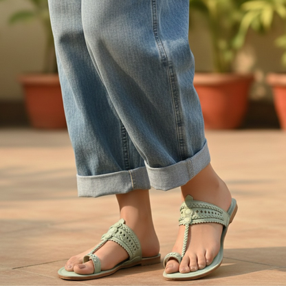Tea Green Faux Leather Kolhapuri
