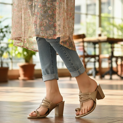 Gold block heels kolhapuri