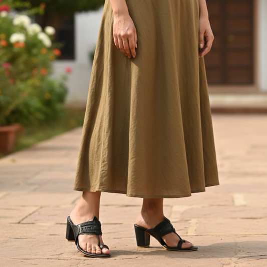 Black kolhapuri block heels