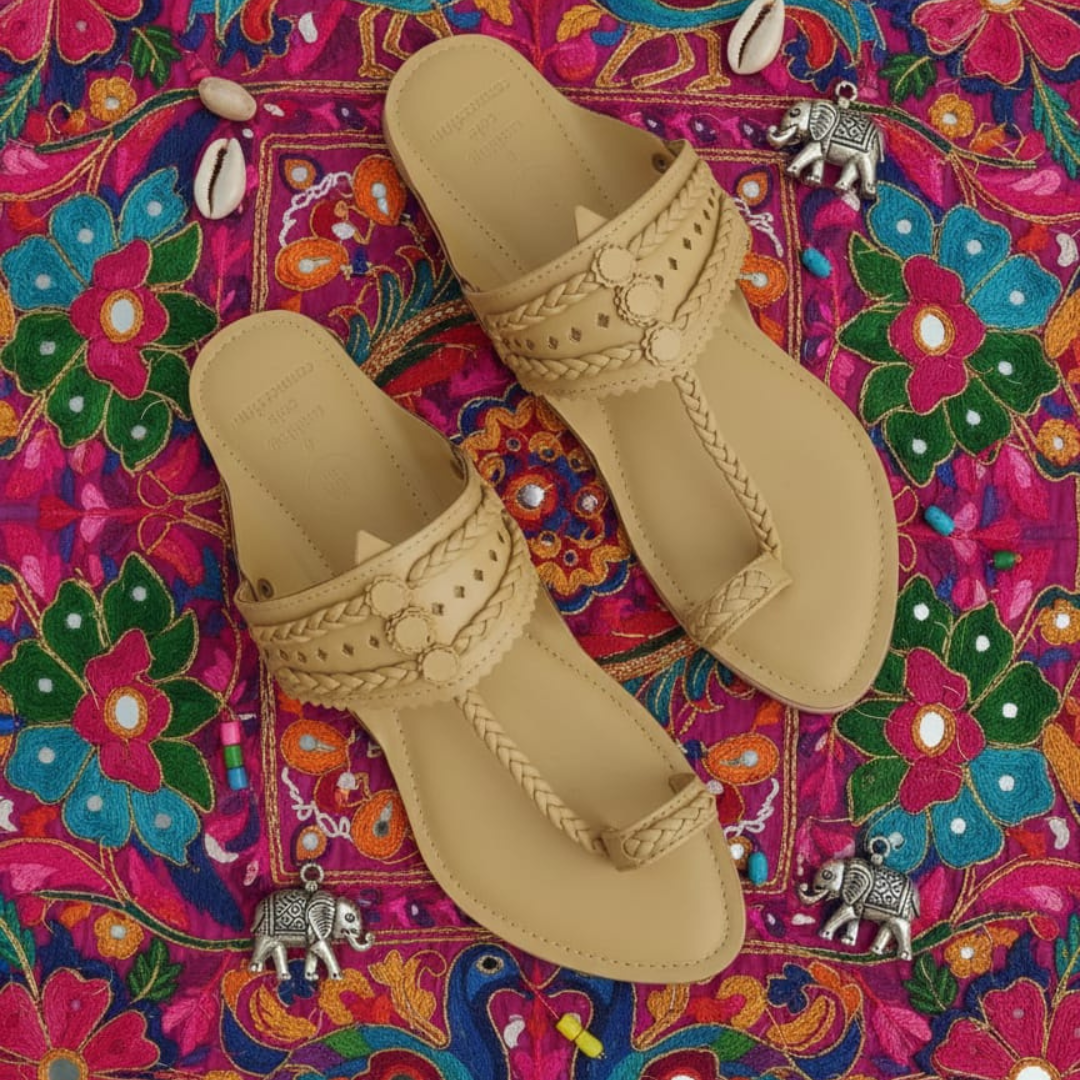 Raw Seina Yellow Faux Leather Kolhapuris