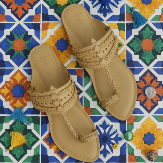 Raw Seina Yellow Faux Leather Kolhapuris