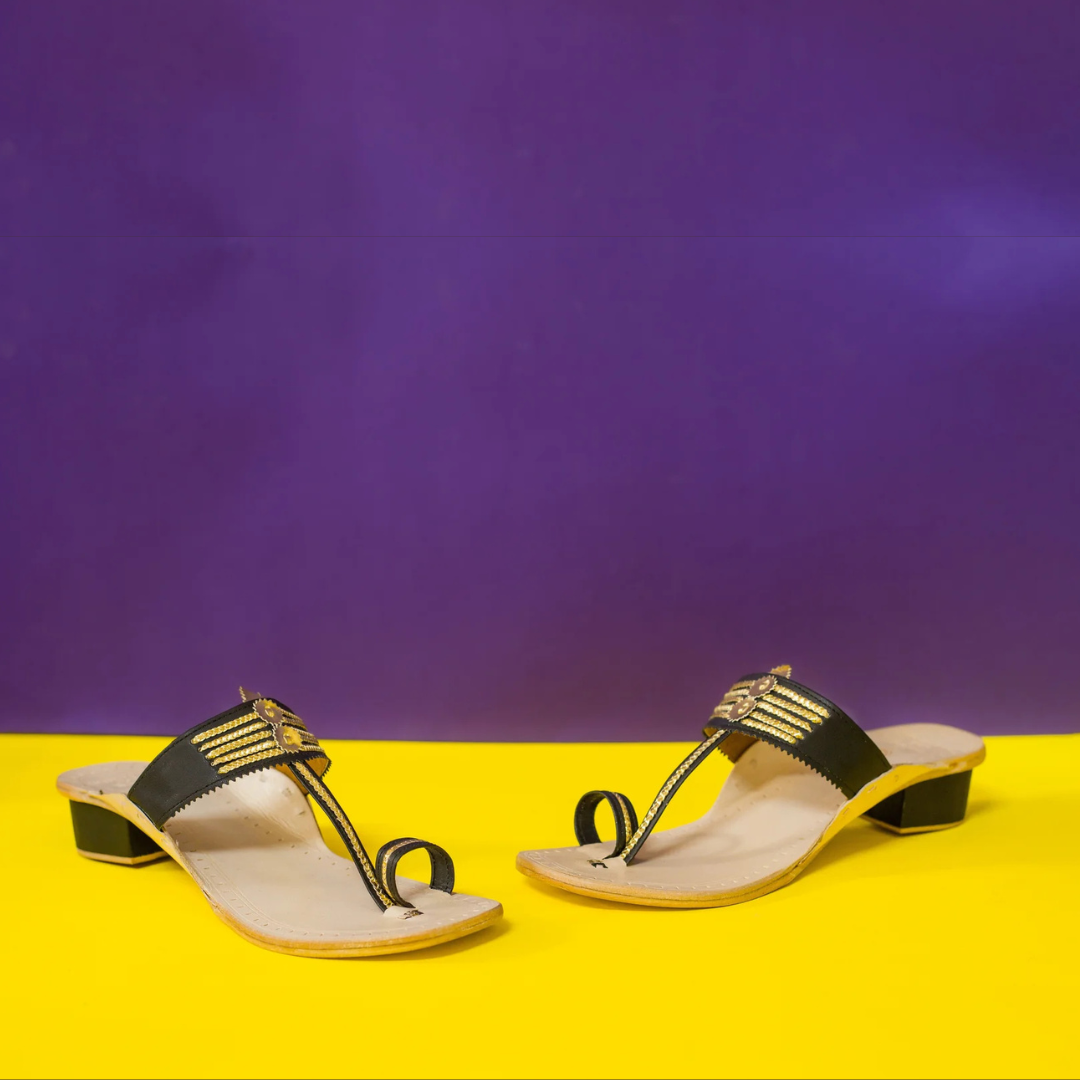 Khaira Black Classic Heel Kolhapuri