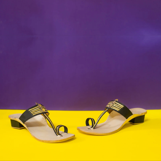 Khaira Black Classic Heel Kolhapuri