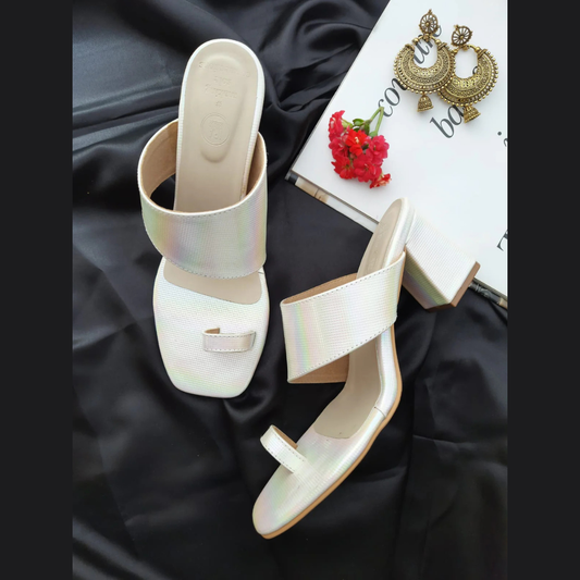 White Holographic Block heels