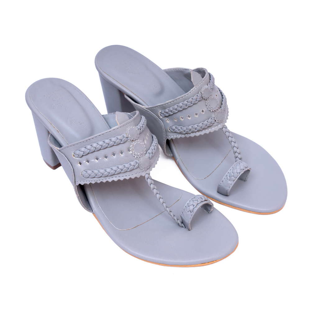 Grey block heels kolhapuri