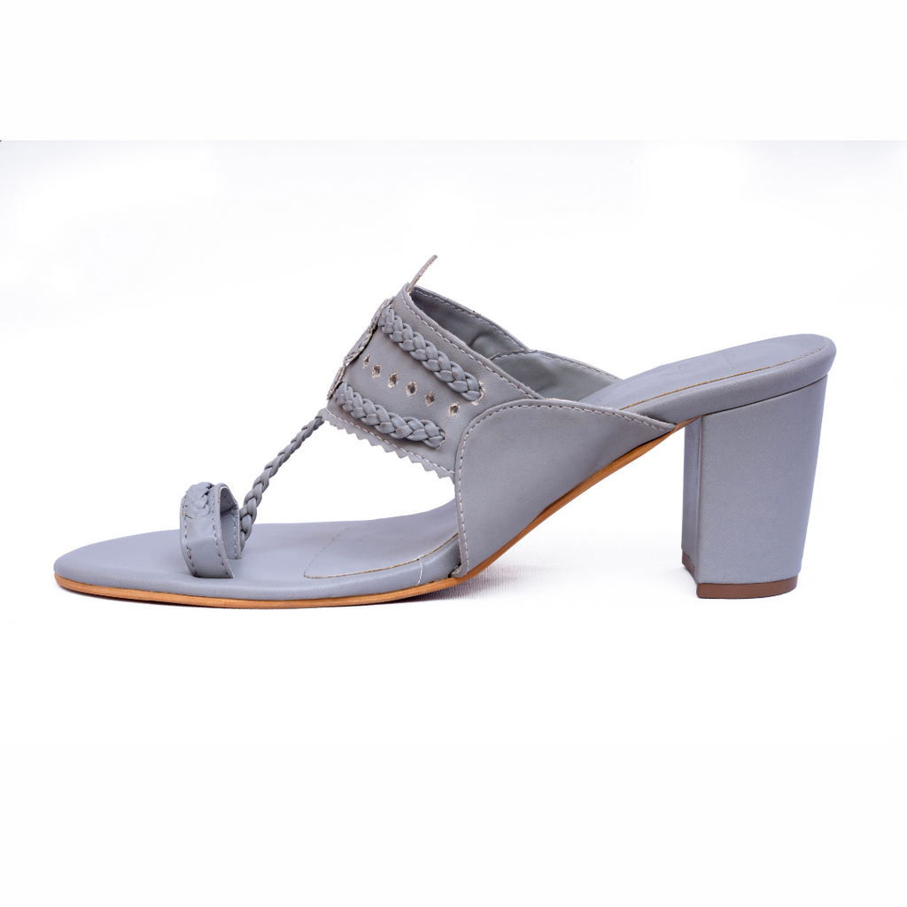 Grey block heels kolhapuri