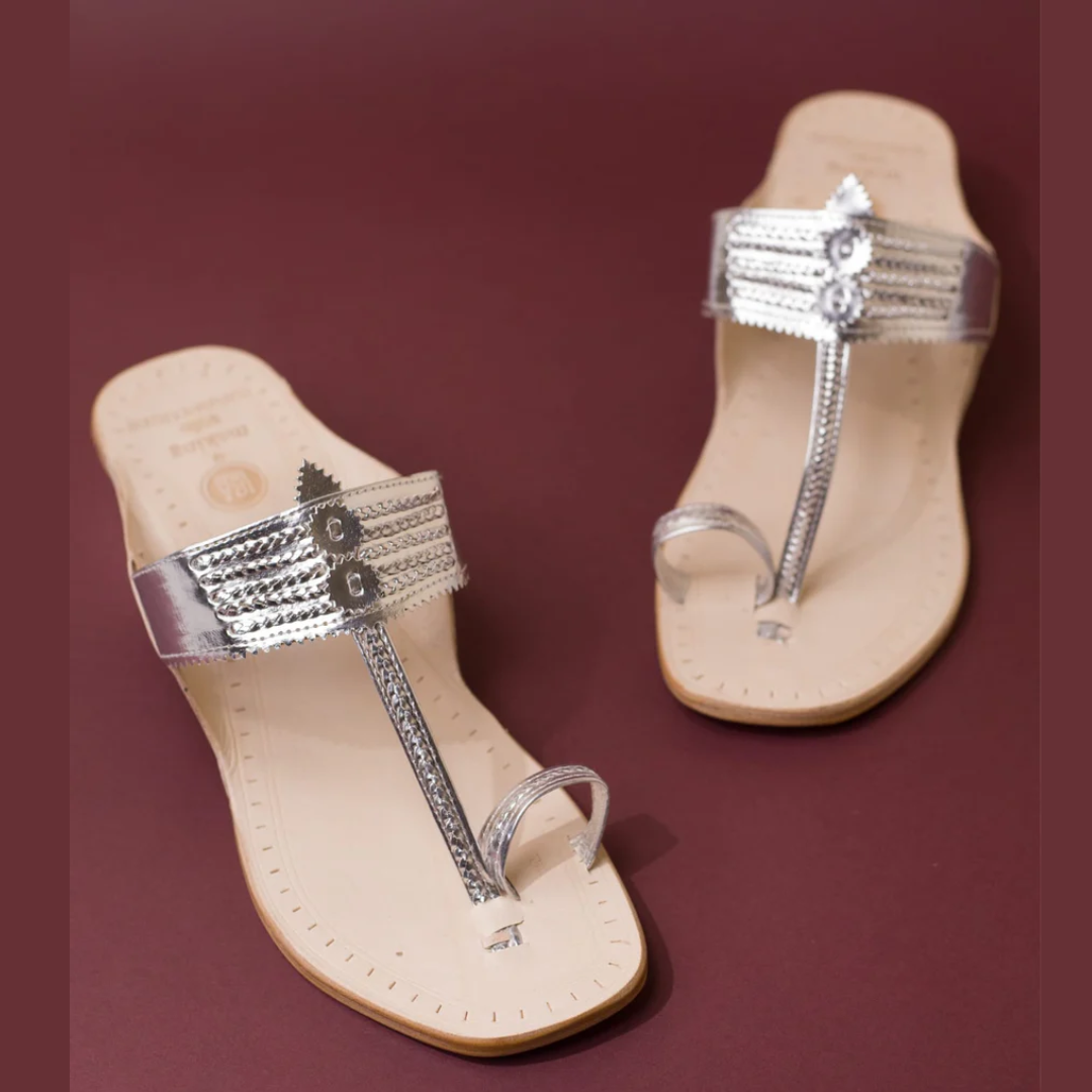 Vintage Silver Classic Block Heel Kolhapuri