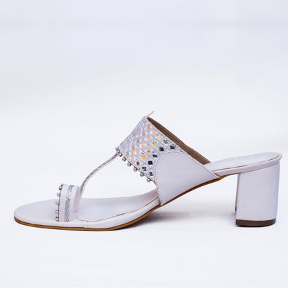 Fairy White Mirror  Block Heels