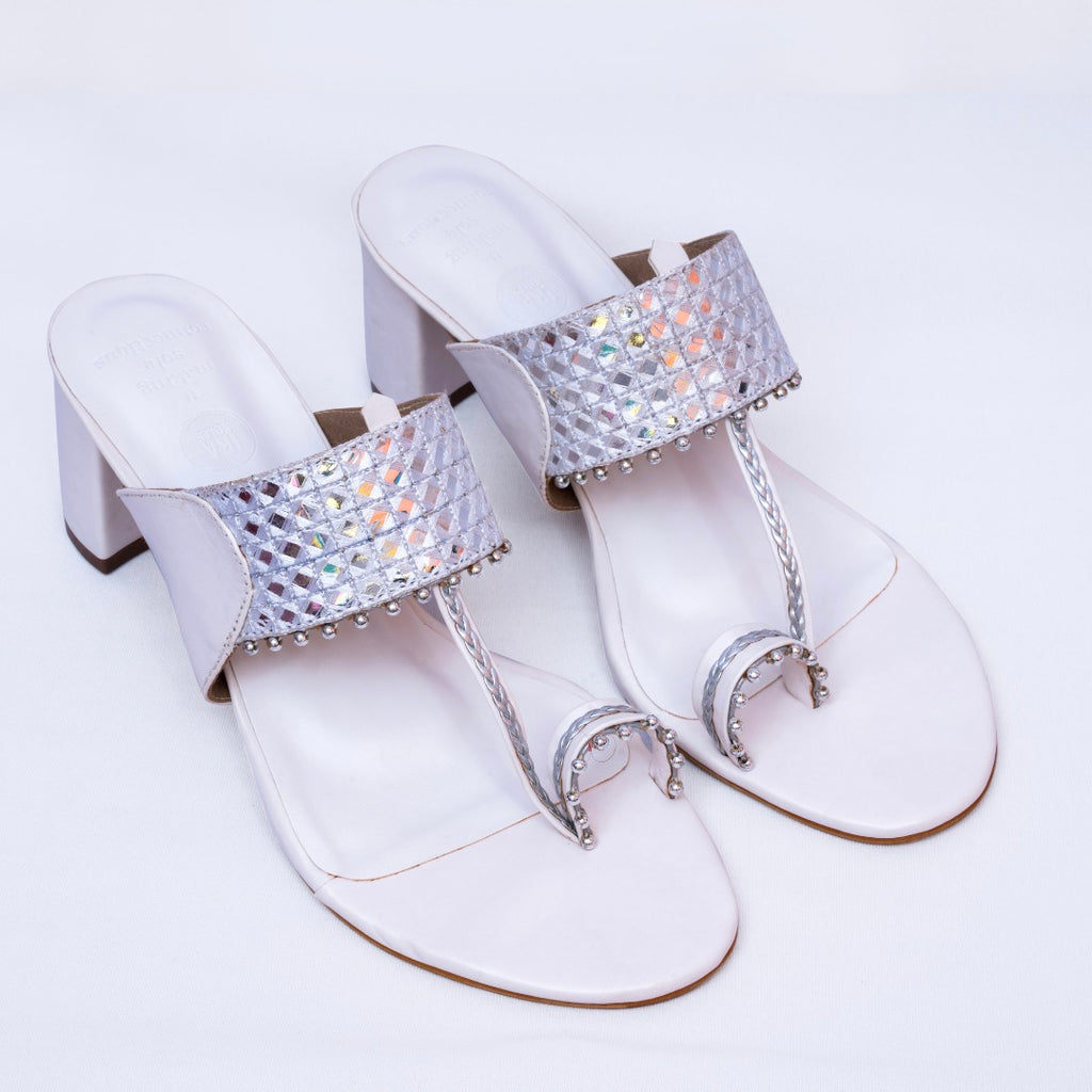 Fairy White Mirror  Block Heels