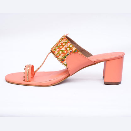 Peach Side Mirror Block Heels