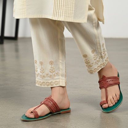 Green and Maroon Faux Leather kolhapuris