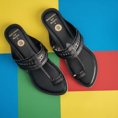 Black Pearl Faux Leather Kolhapuri