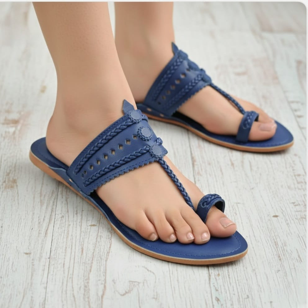 Ultra Marine Faux Leather Kolhapuris