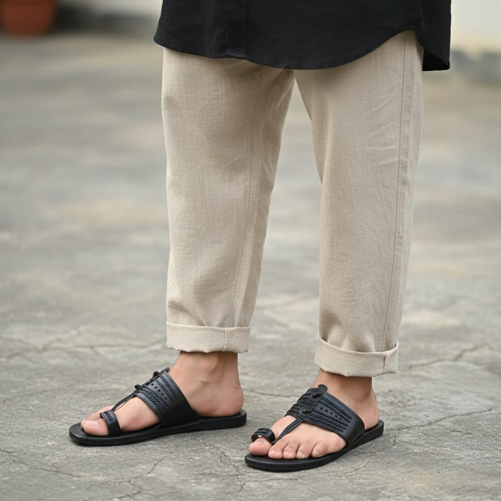 Traditional Black Men's Kolhapuri