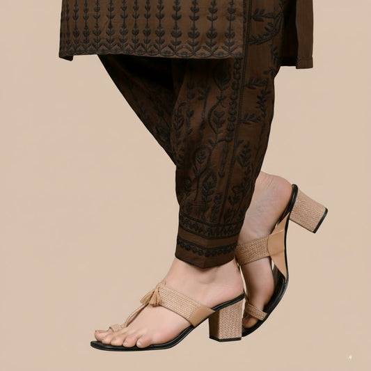 Sand Brown Braided Heels