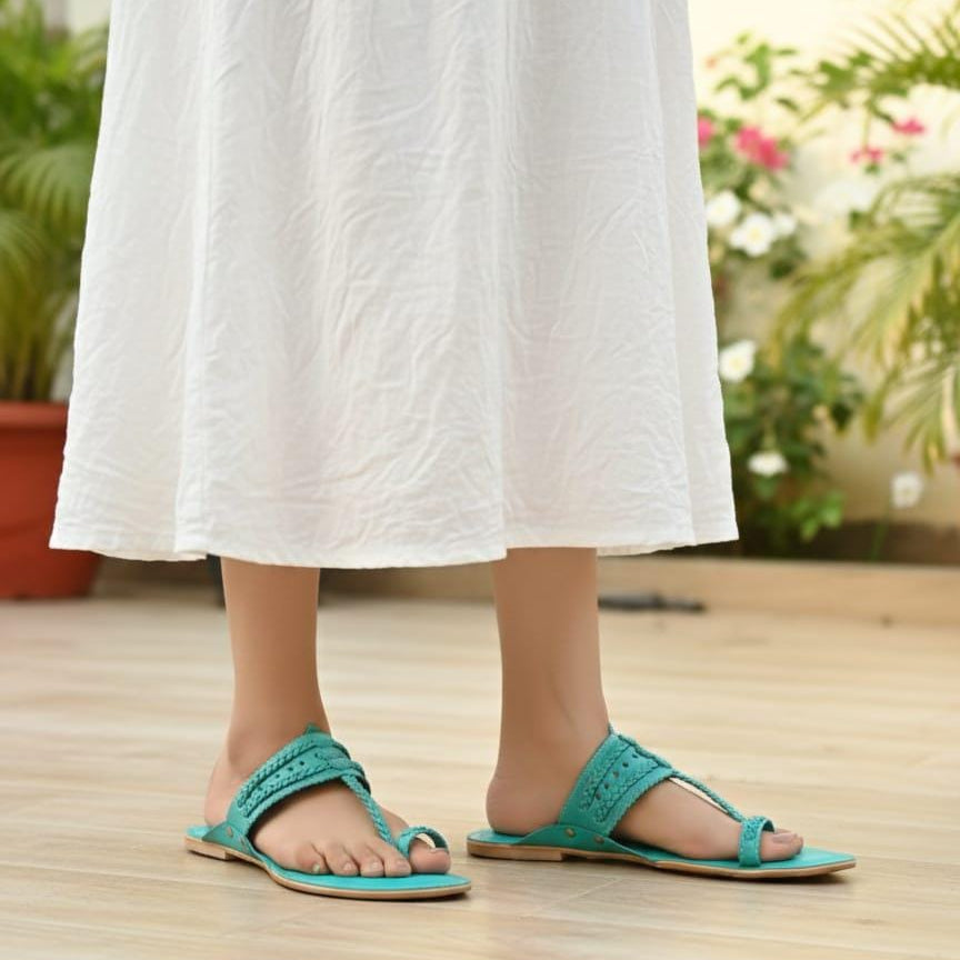 Sea Serpent Blue Faux Leather Kolhapuris