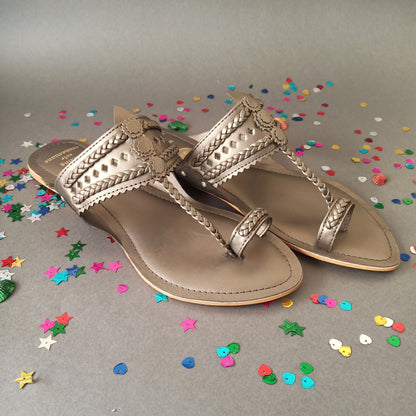 Metallic Grey Faux Leather Kolhapuris