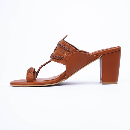 Tan block heels kolhapuri