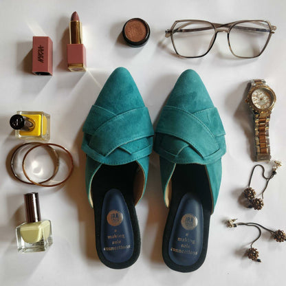 Teal Toes Suede Leather Mules