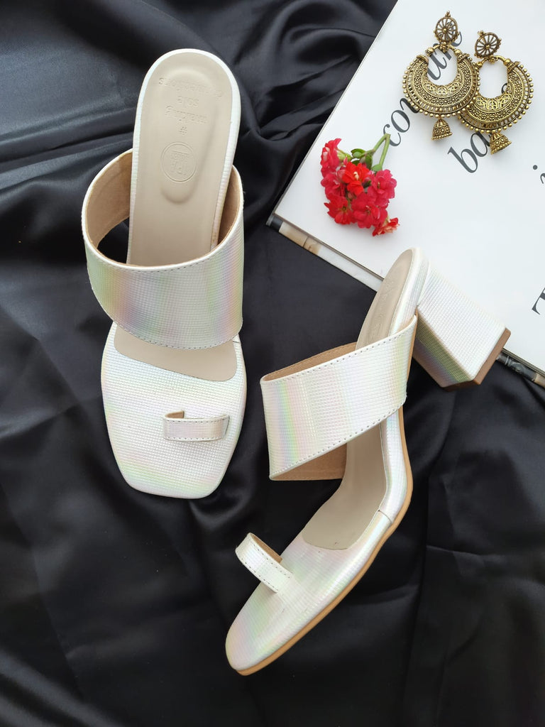 White Holographic Block heels