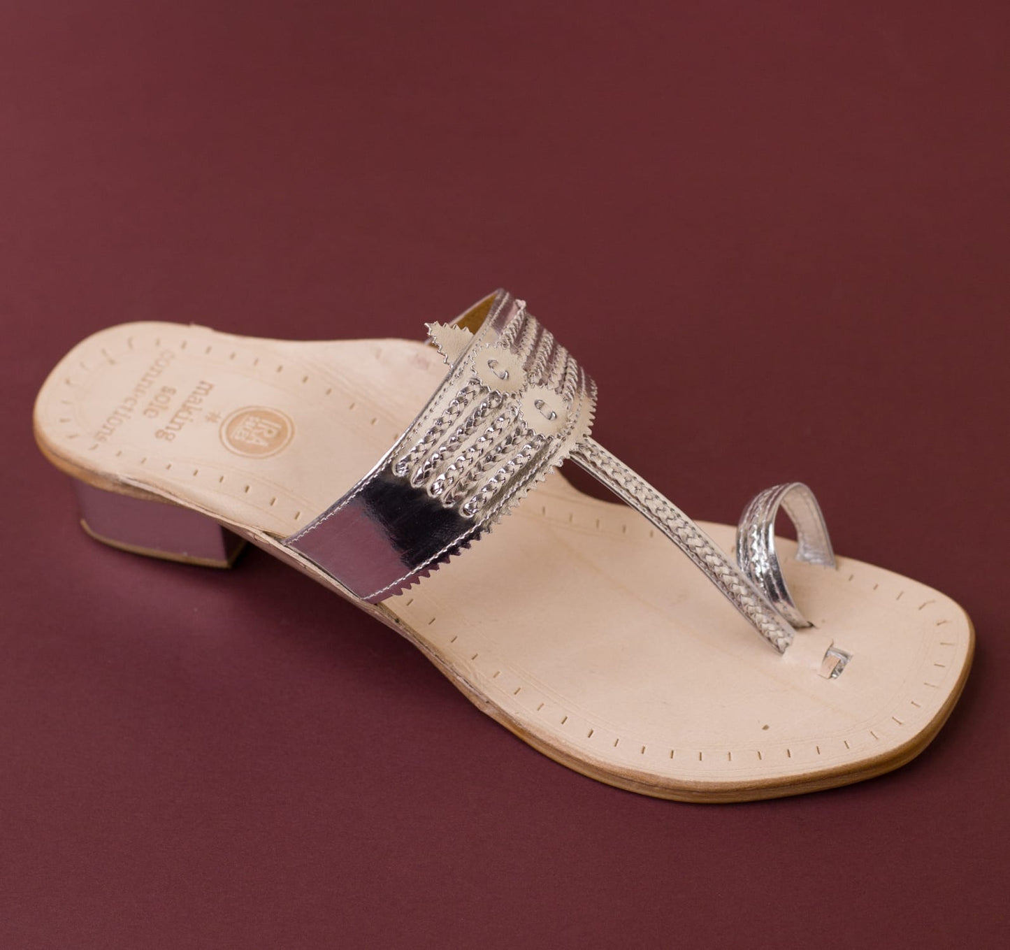 Vintage Silver Classic Block Heel Kolhapuri