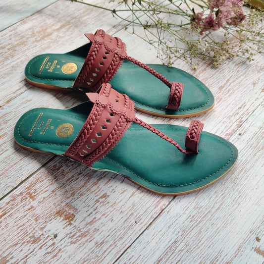 Green and Maroon Faux Leather kolhapuris