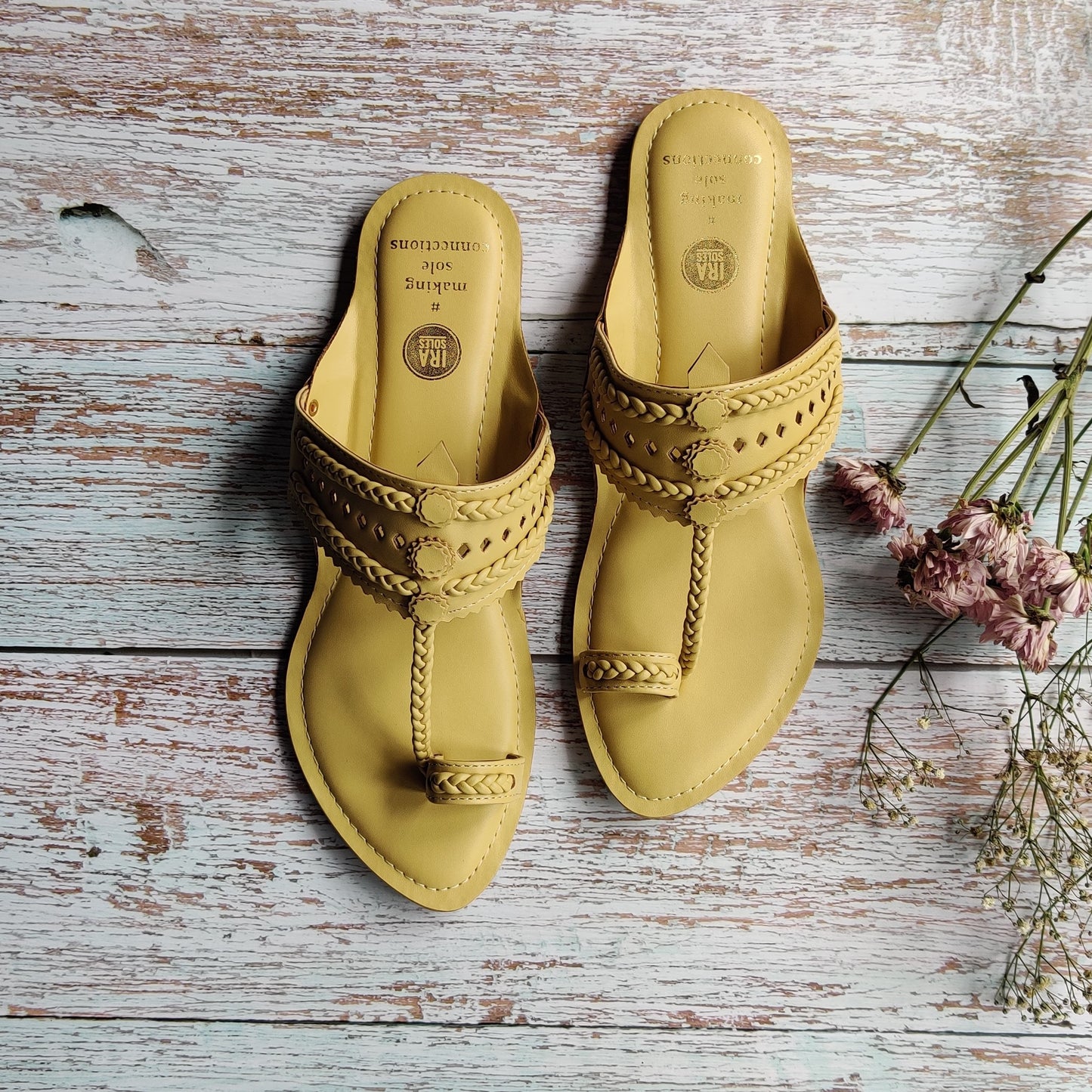 Raw Seina Yellow Faux Leather Kolhapuris