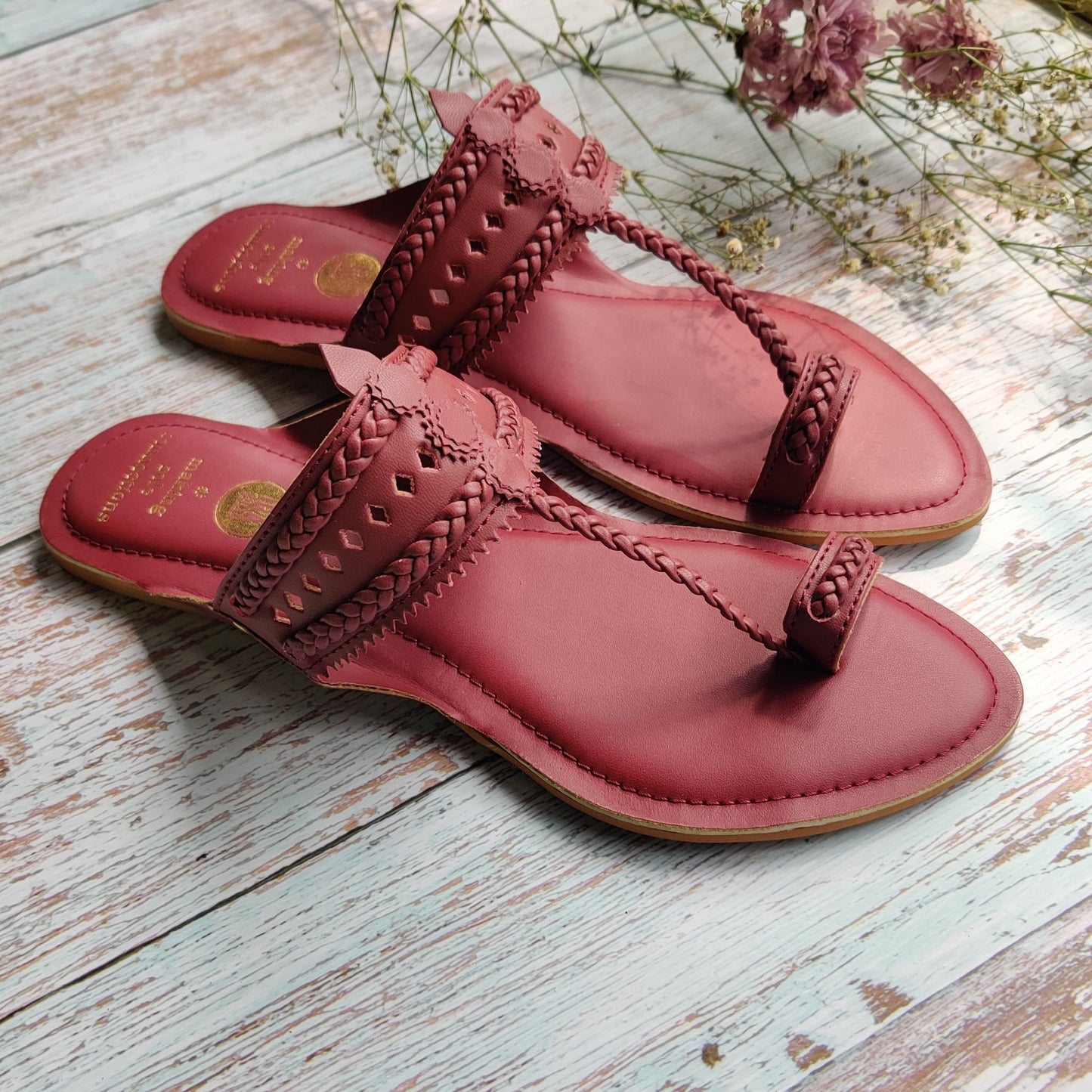 Maroon Faux Leather Kolhapuris